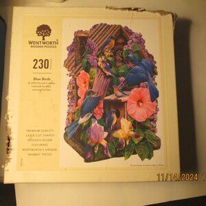 Wentworth Blue Birds 230 Piece Shaped Wooden Jigsaw Puzzle Colorful Used